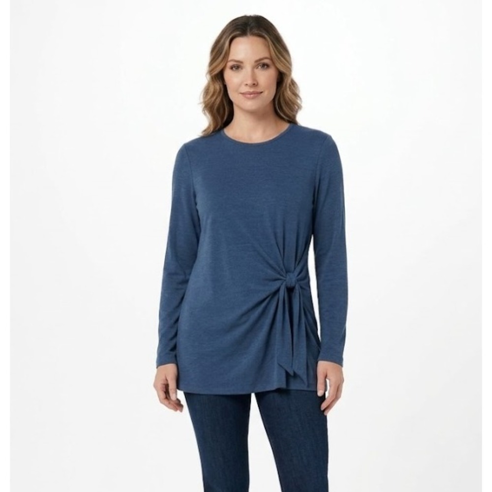 New Ann Taylor Navy Round Neck Stretch Twist Detail Pullover Top Large